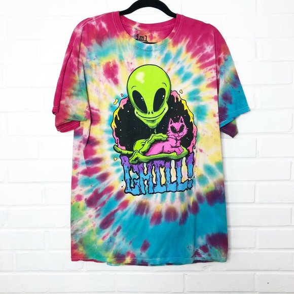 IML Other - Isaac Morris Chill Alien Cat Tie Dye T-Shirt Large